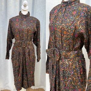 J.G Hook vintage floral pattern long sleeve paisley dress